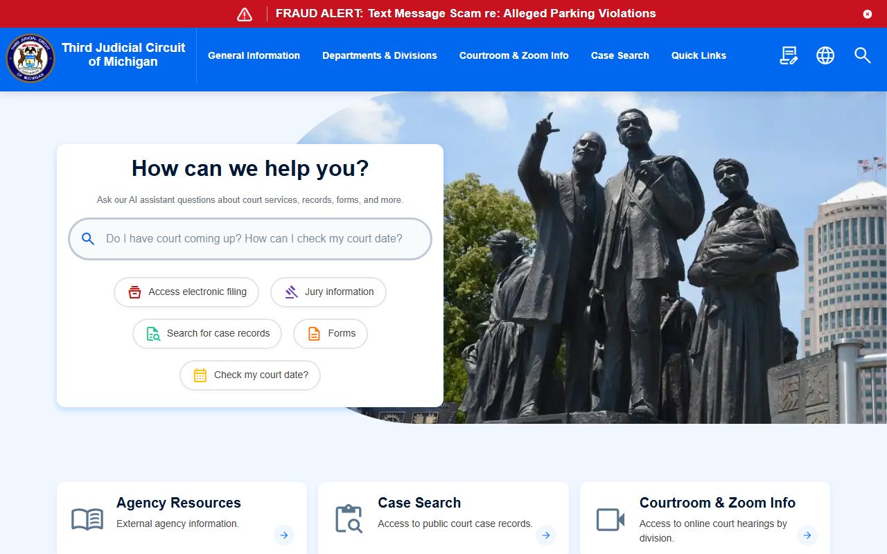 Third Judicial Circuit of Michigan home page for Wayne County court records