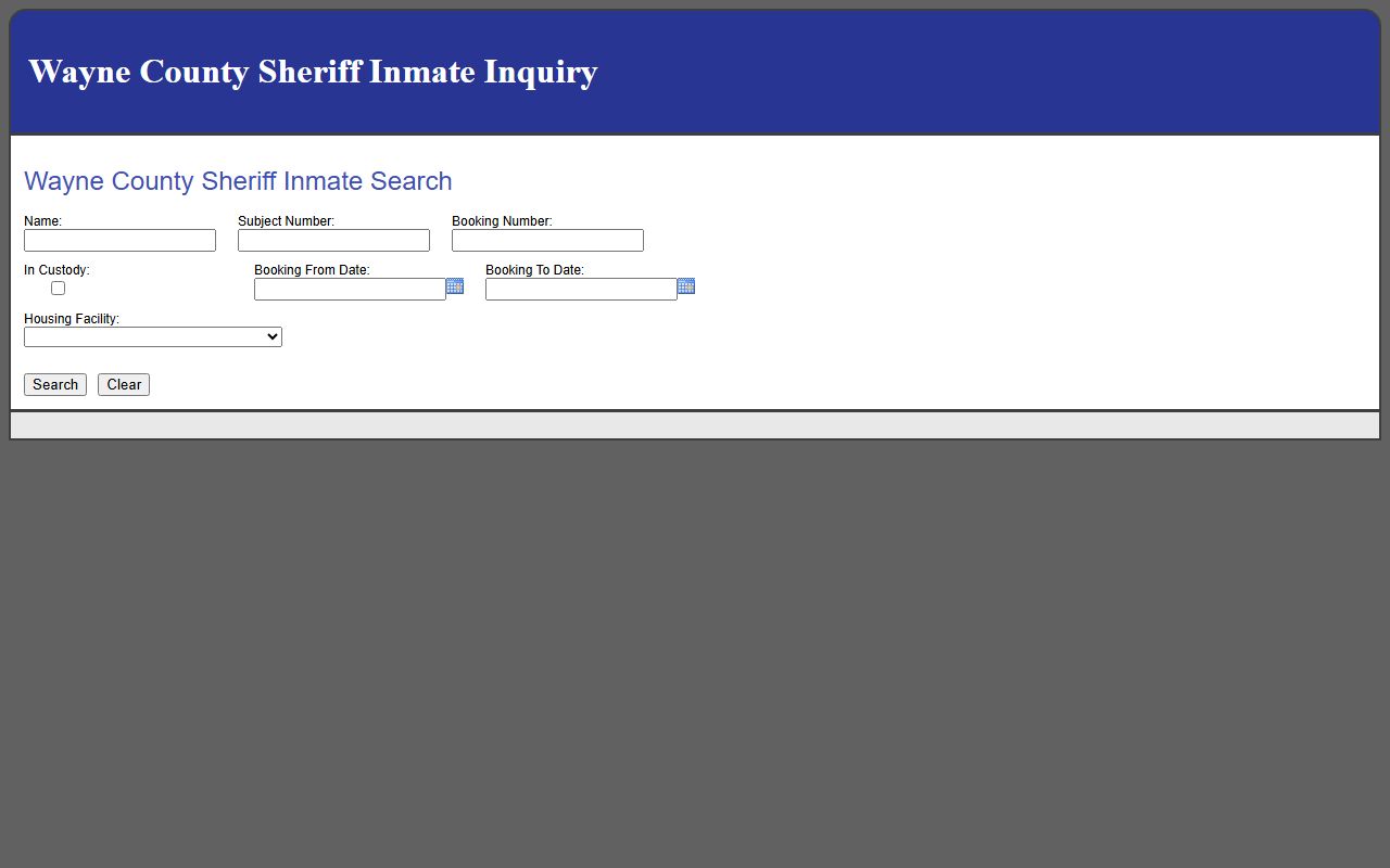 Wayne County Sheriff inmate inquiry portal search form