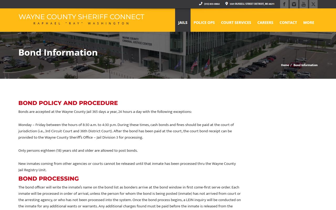 Wayne County Sheriff bond information page